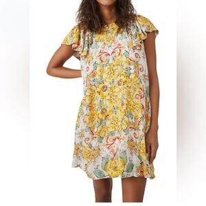 Free People Yara Printed Mini Dress in Yellow Floral - Size S